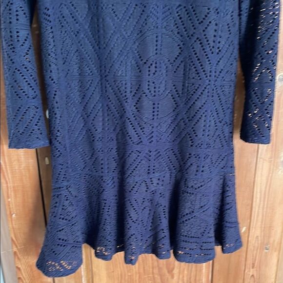 See by Chloe Navy ruffled neckline eyelet Dress - Picture 4 of 12